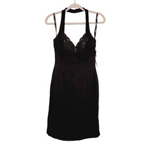 New Niki Black Beaded Lace Ruched Halter Sexy Mini Dress size 8